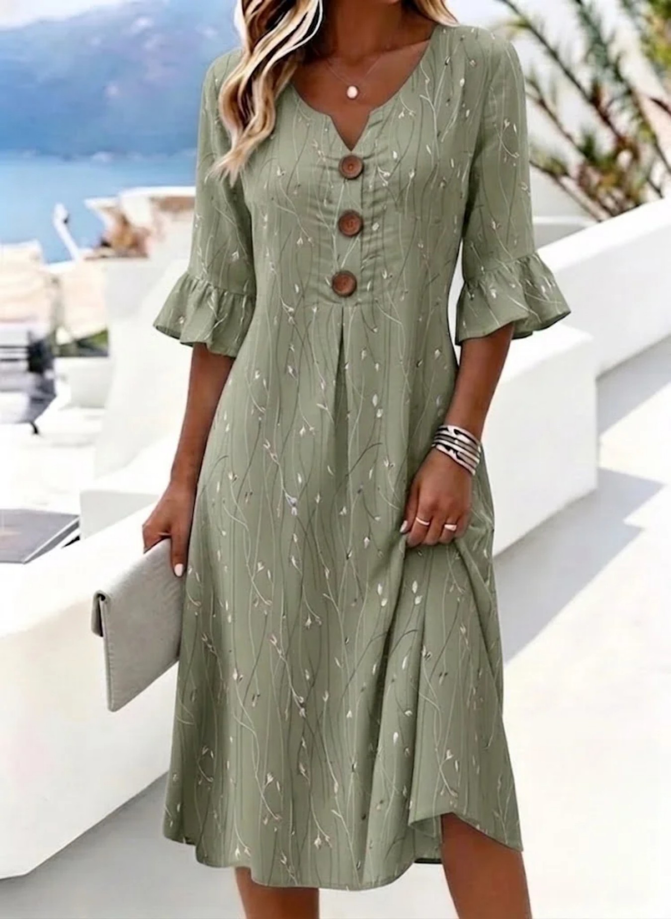 Women's Polka Dot Splash Print Button Dress Casual Short Sleeve