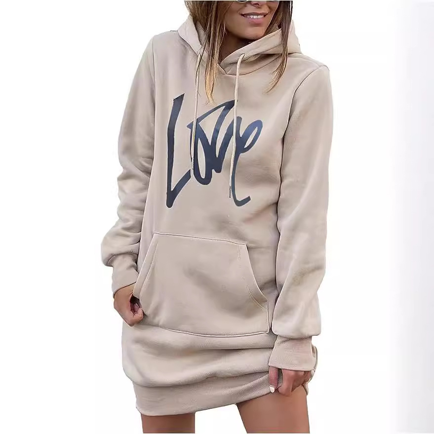 Hooded Midi Sweatshirt Dress with Lace-Up Detail