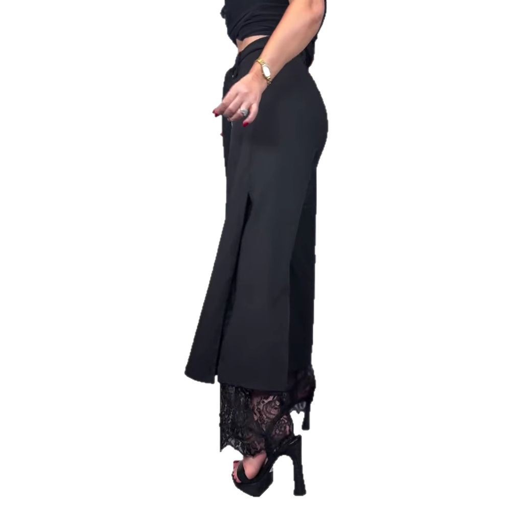 Women's Lace Patchwork Lace-Up High Waist Straight Leg Pants