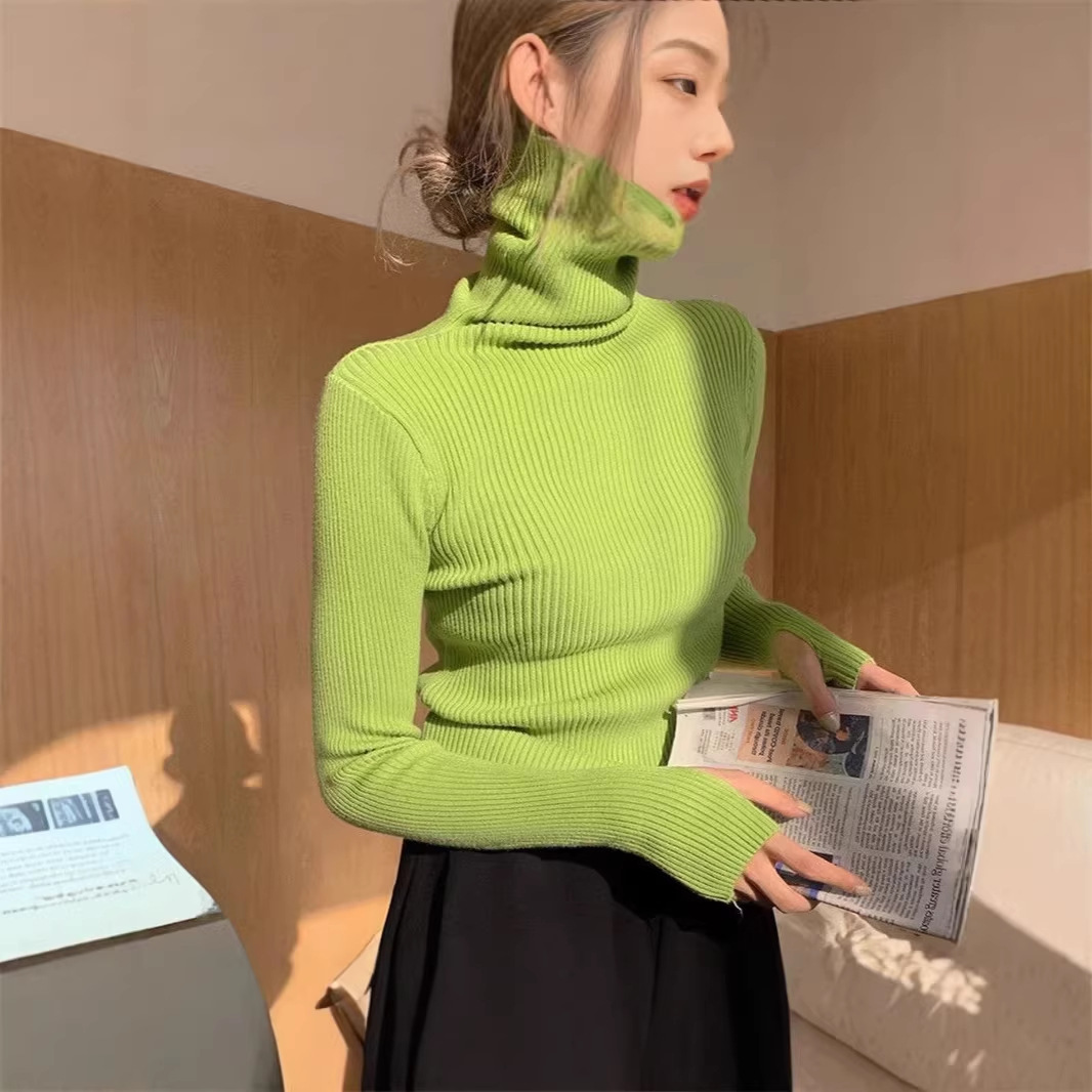 Striped Turtleneck Slim Fit Knit Top Long Sleeve Women's