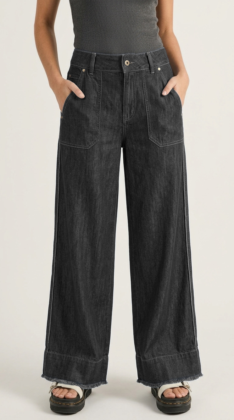 Women's Straight-Leg Washed Denim Pants Casual Commuter