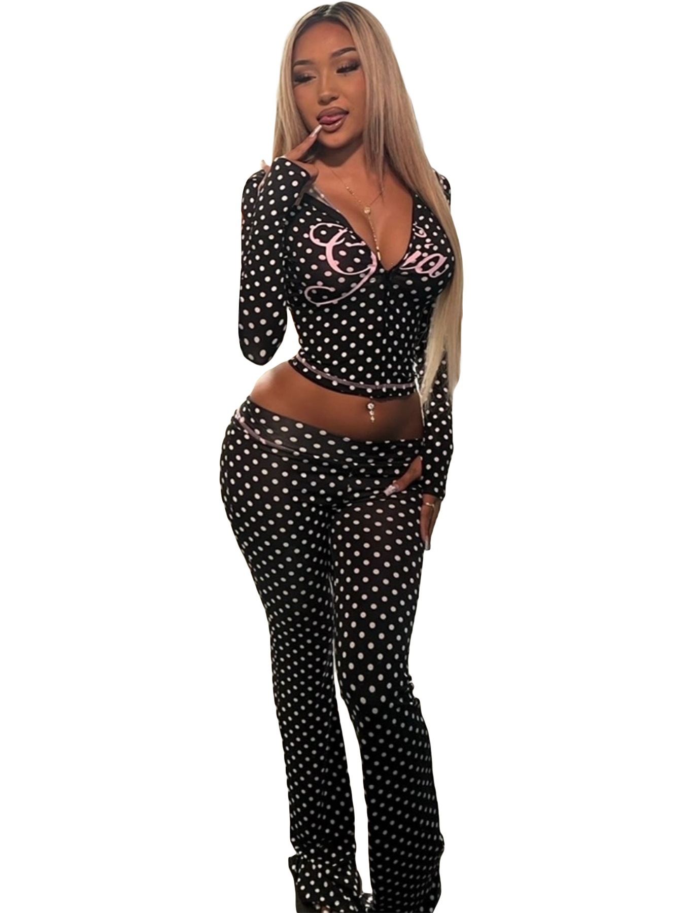 Women's Printed Hooded Long-Sleeve Thumbhole Two-Piece Set with Flared Pants
