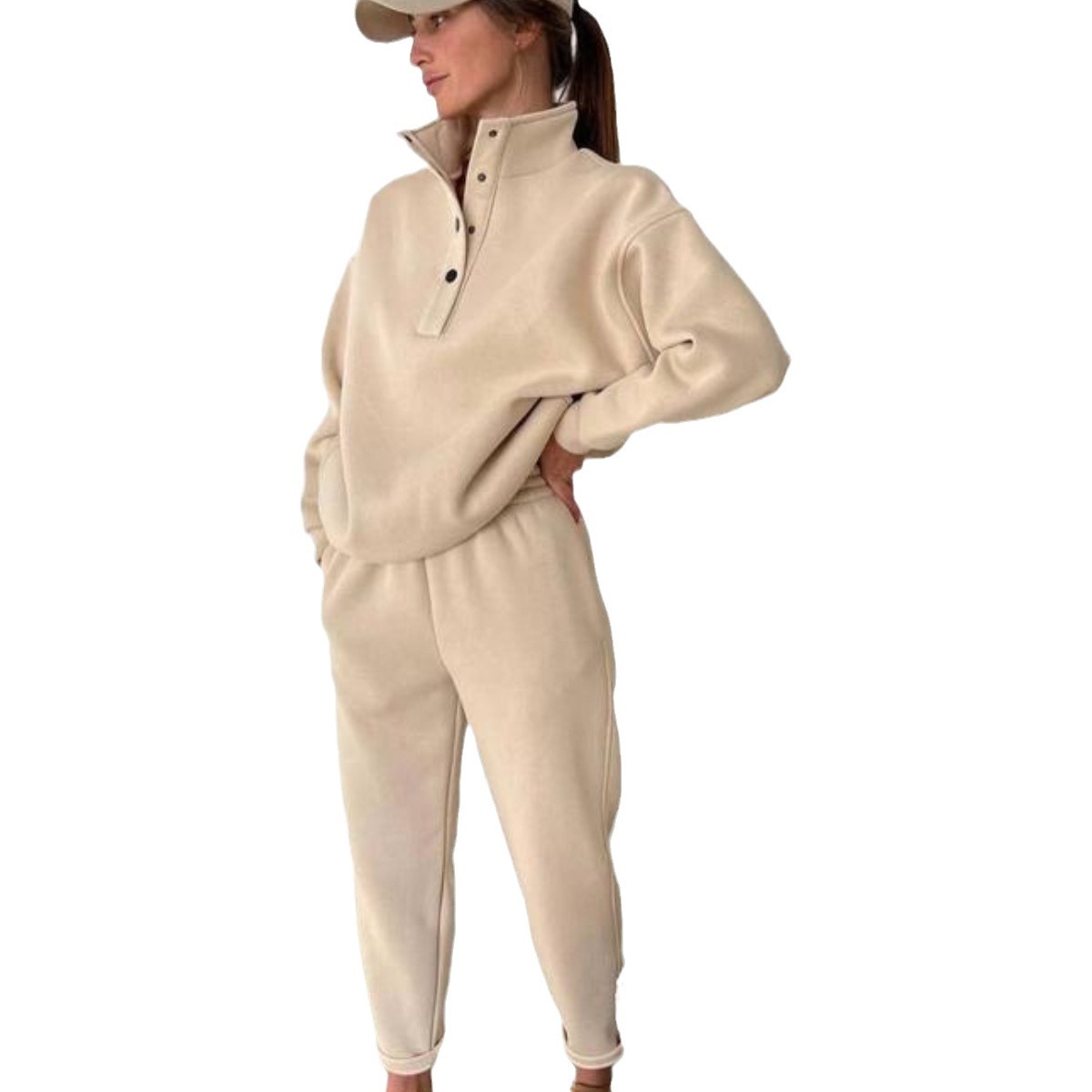 Women's Button Stand Collar Two-Piece Pants Set