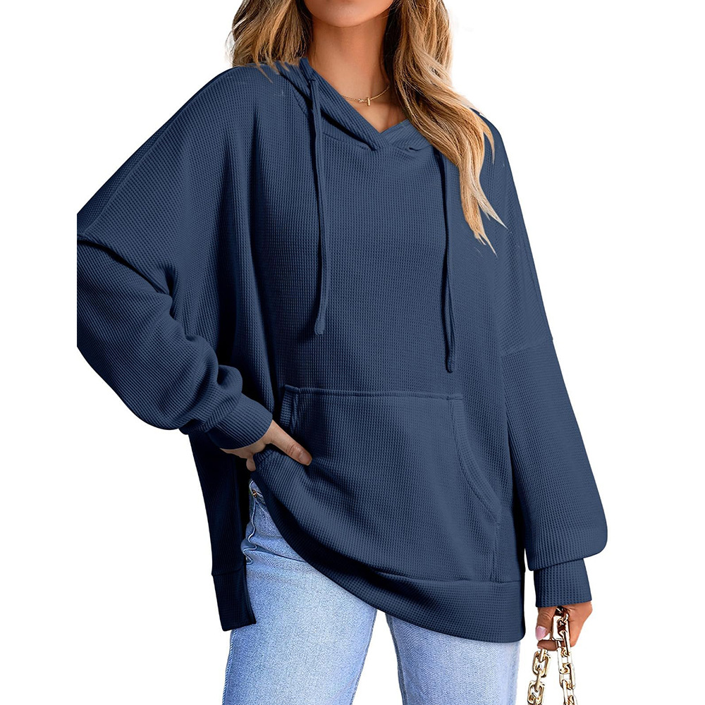 Waffle Knit Hooded Sweatshirt Women's Long Sleeve Pullover