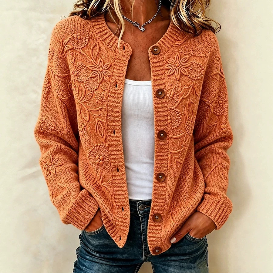 Women's Vintage Floral Print Faux Sweater Cardigan