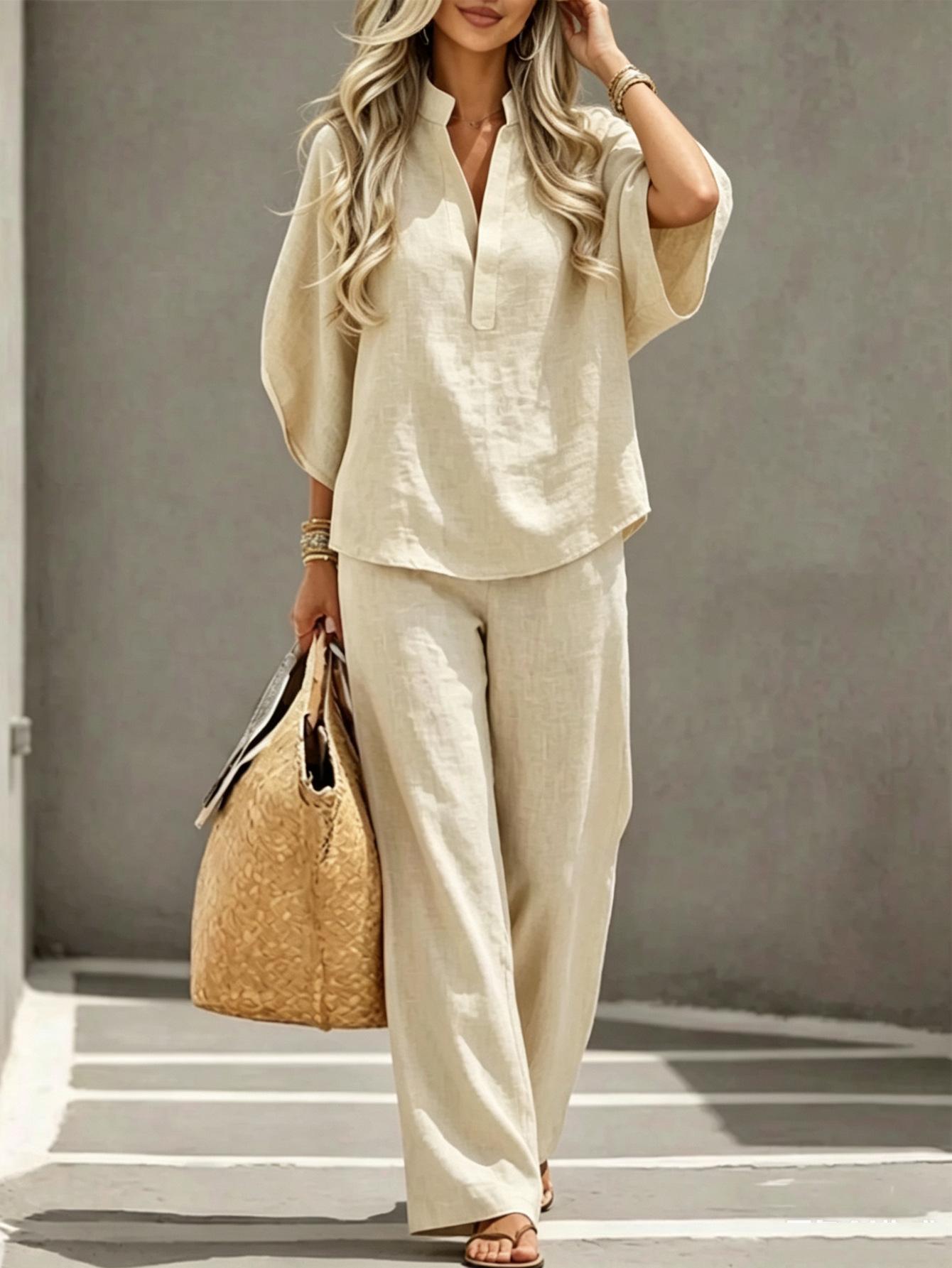 Women's Casual Two-Piece Shirt and Pants Set Solid Color