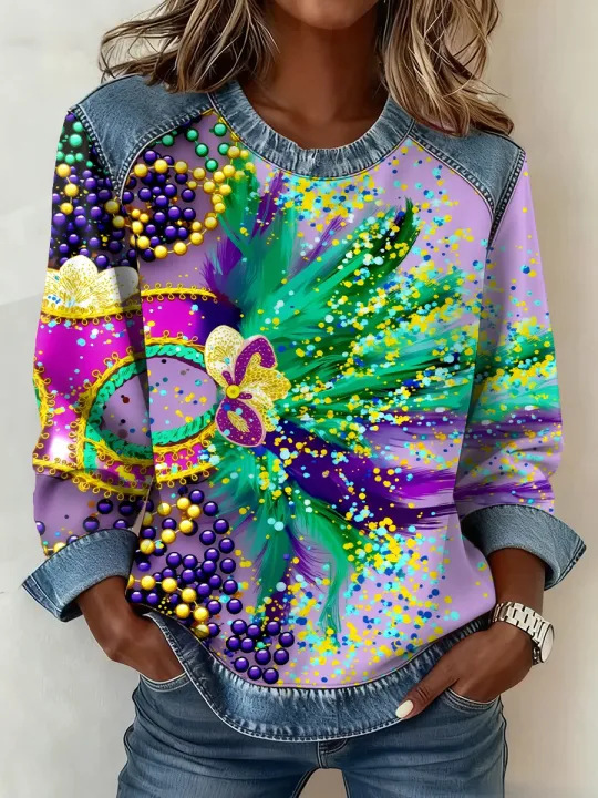 Women's Iris Floral Print Crewneck Sweatshirt