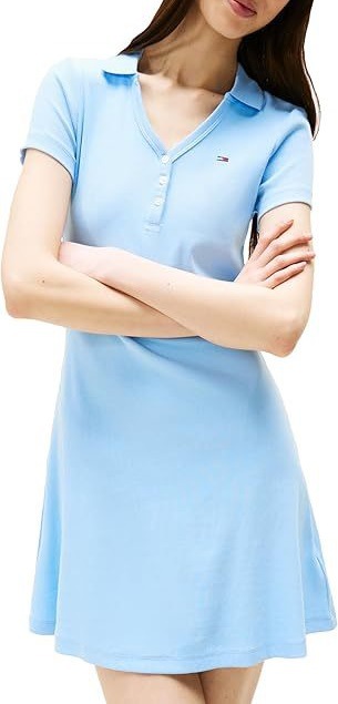 Polo Collar Short Sleeve Dress Women's Casual A-Line Midi