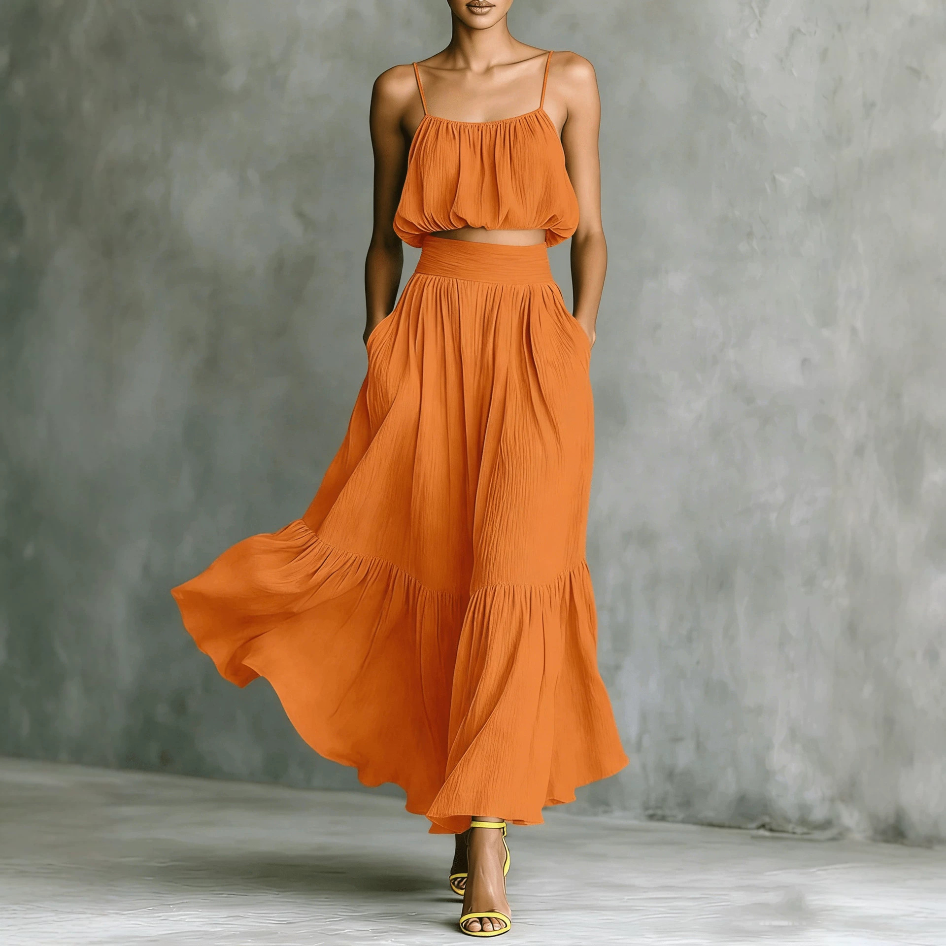 Women's Open-Back Cami Top and Long Skirt Two-Piece Set
