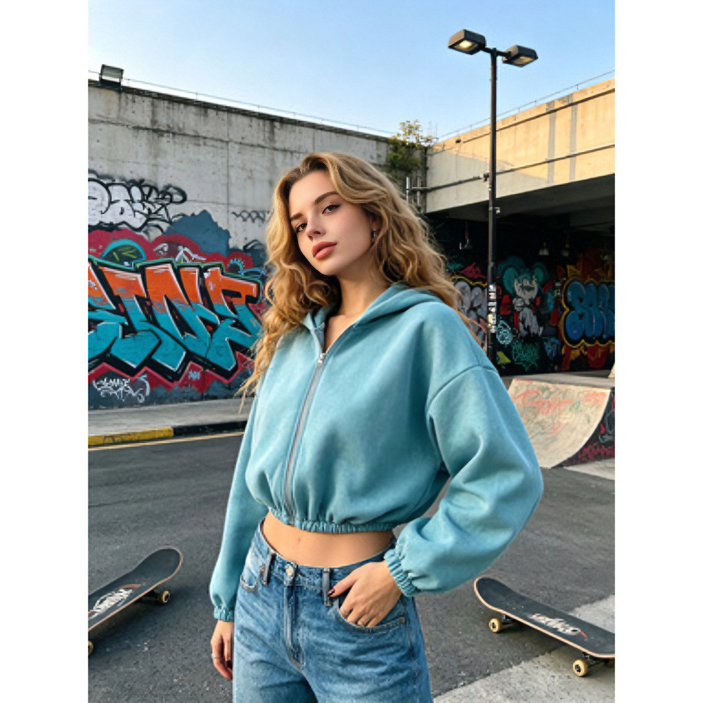 Women's Solid Color Hooded Zip-Up Fleece Jacket