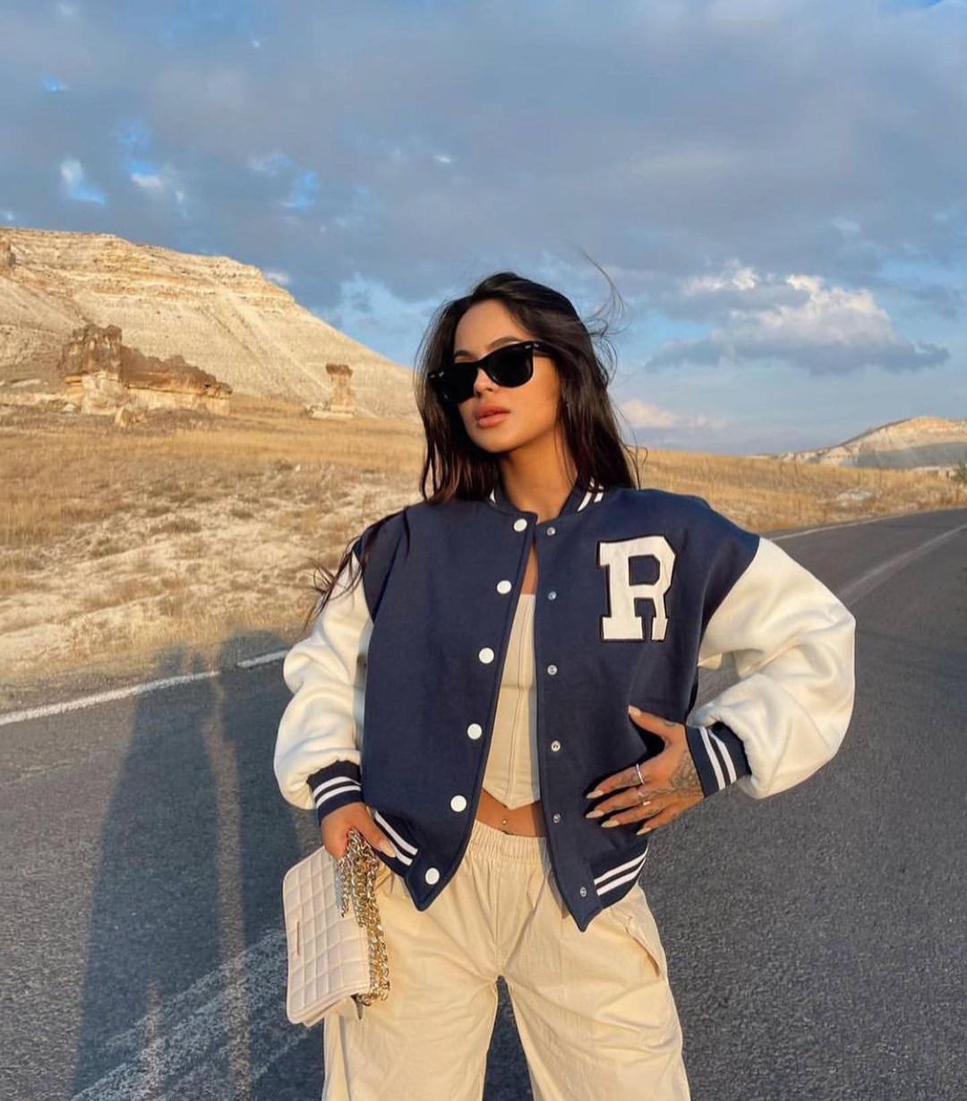 Women's Casual Printed Thick Baseball Jacket Long Sleeve