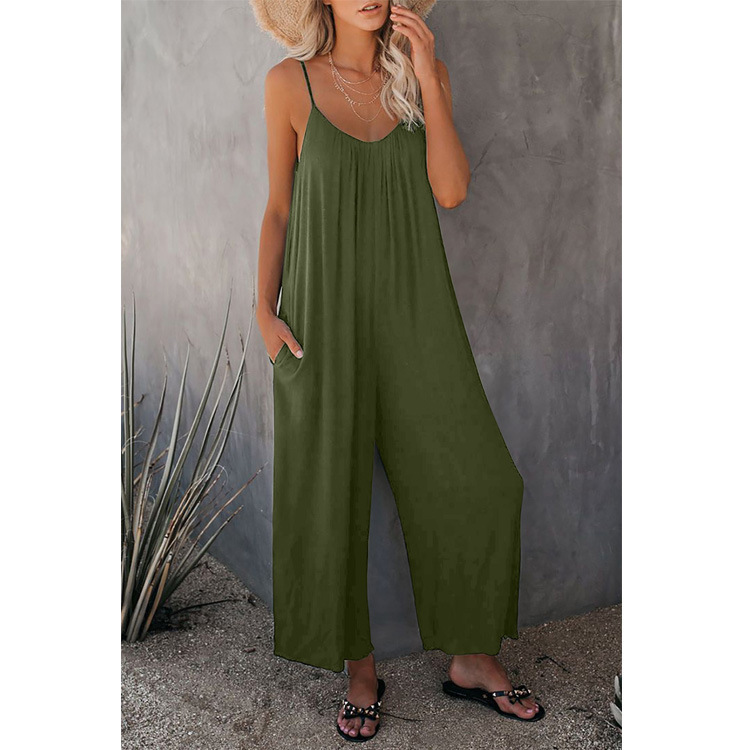 Women's Sleeveless Jumpsuit with Pockets Solid Color Casual