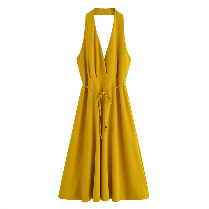 Women's Belted Halter Neck Dress