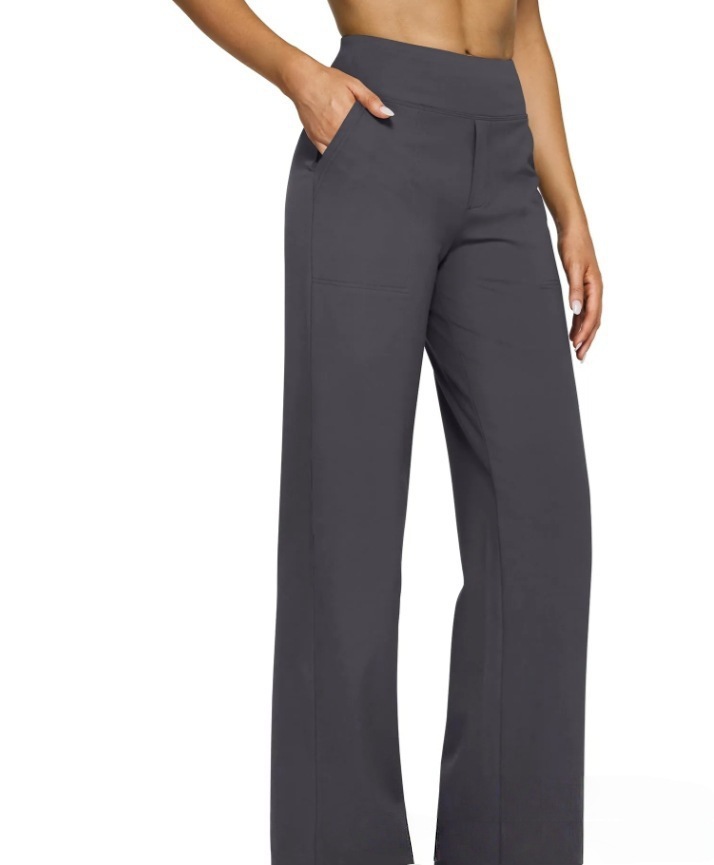 Women's Casual High-Waist Straight-Leg Knit Pants with Pockets