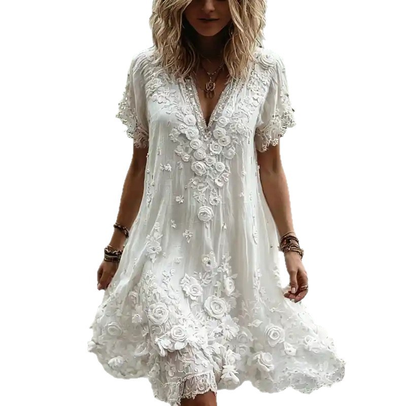Women's Vintage Floral Print Pleated Midi Dress