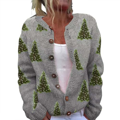 Women's Cartoon Forest Maple Leaf Print Button Cardigan Sweater