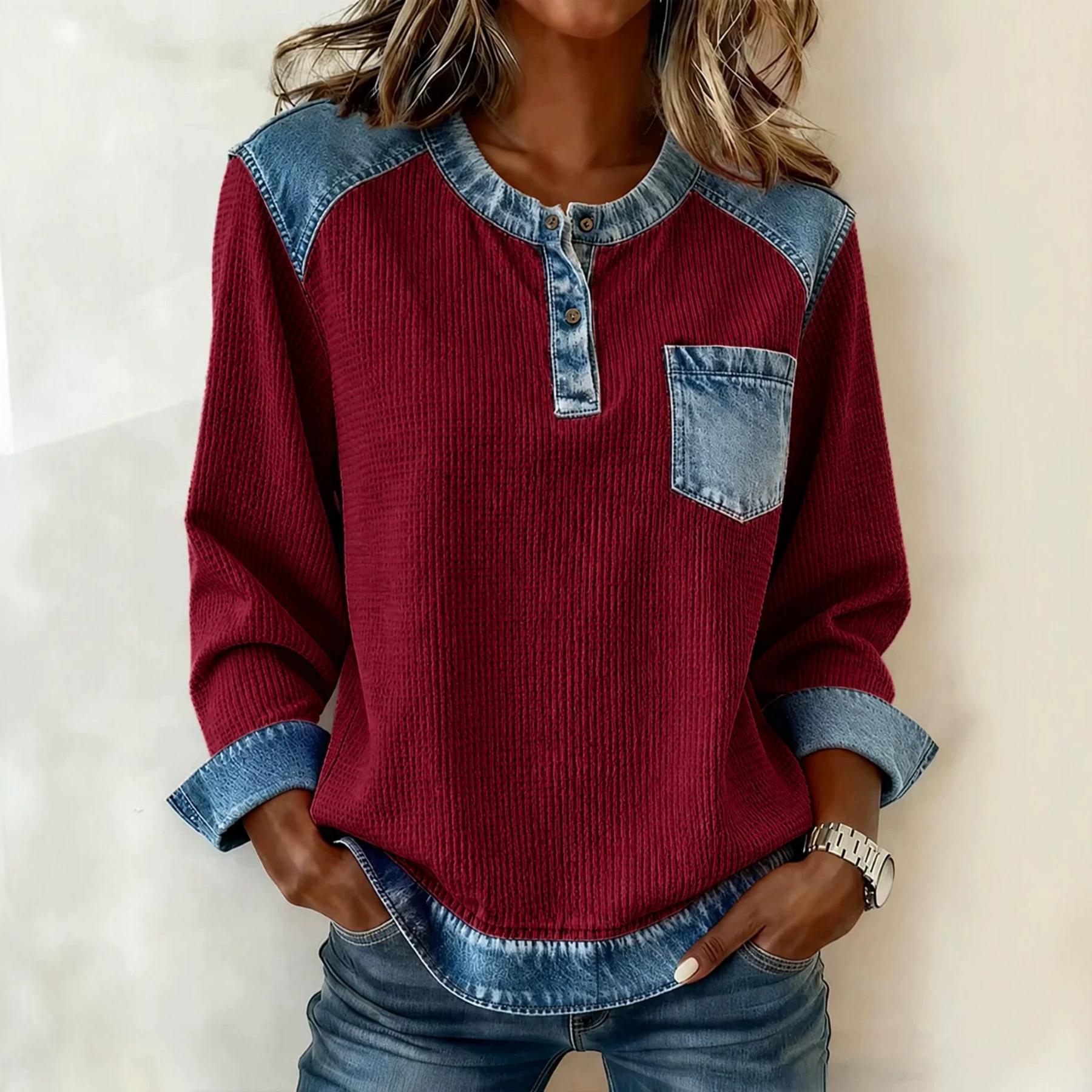 Women's Vintage Leopard Print Raglan Button Sweatshirt