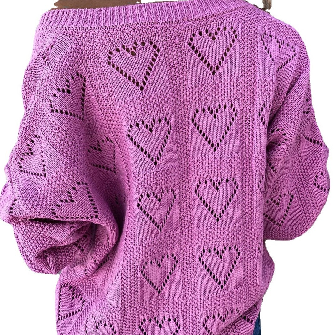 V-Neck Heart Cutout Long-Sleeve Sweater