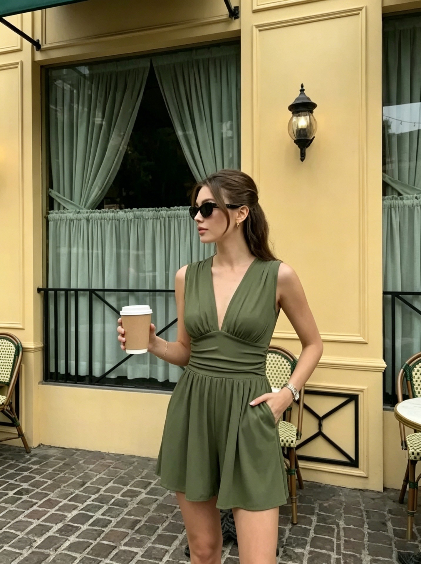 Women's Deep V-Neck Sleeveless Wide-Leg Romper