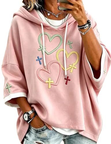 Women's Heart Cross Print Casual Hoodie