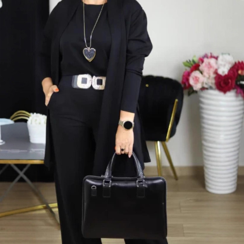 Women's Solid Color Elegant Commuter Long Sleeve Cardigan Hoodie Wide Leg Pants 3-Piece Set