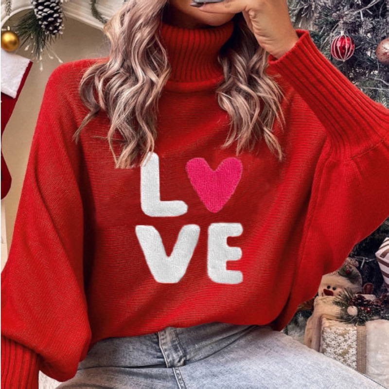 Women's Christmas Turtleneck Sweater with Batwing Sleeves