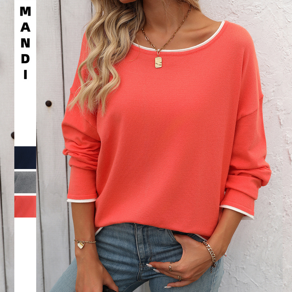 Women's Color-Block Crewneck Long-Sleeve Core-Spun Sweater