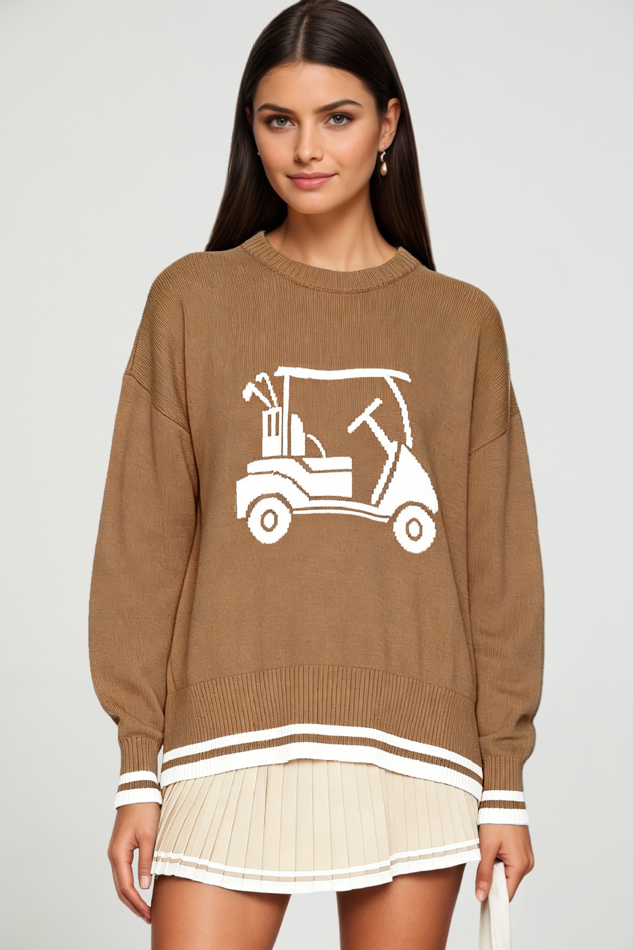 Women's Solid Crewneck Loose Long Sleeve Jacquard Knit Pullover Sweater