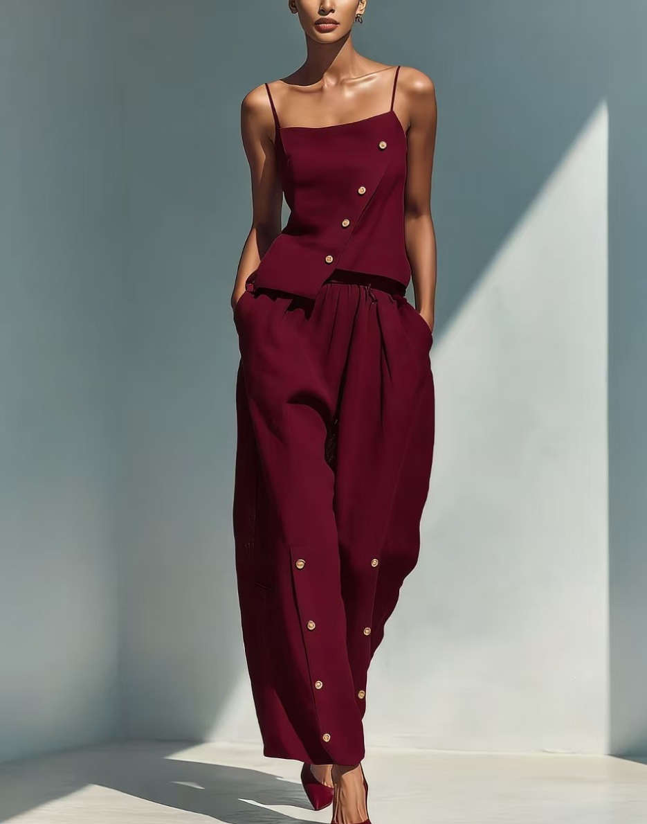 Women's Summer Linen Two-Piece Set Sleeveless Vest and Pants