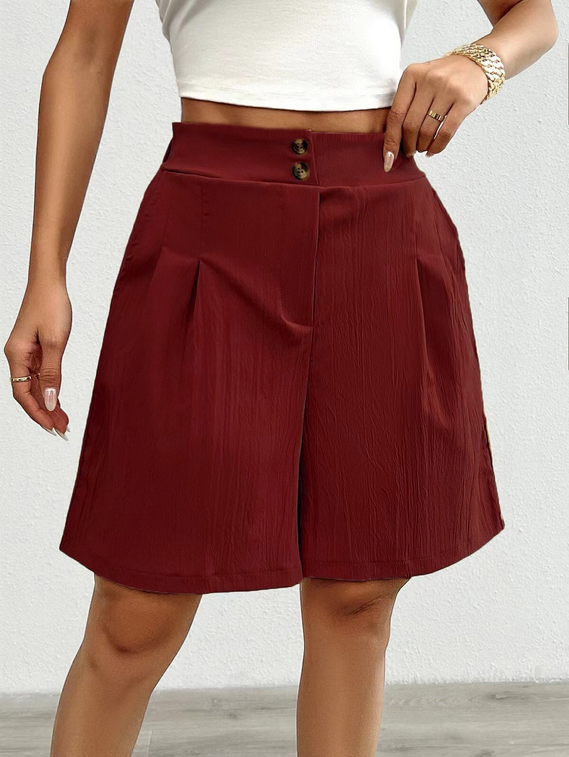 Women's High-Waist Solid Color Shorts