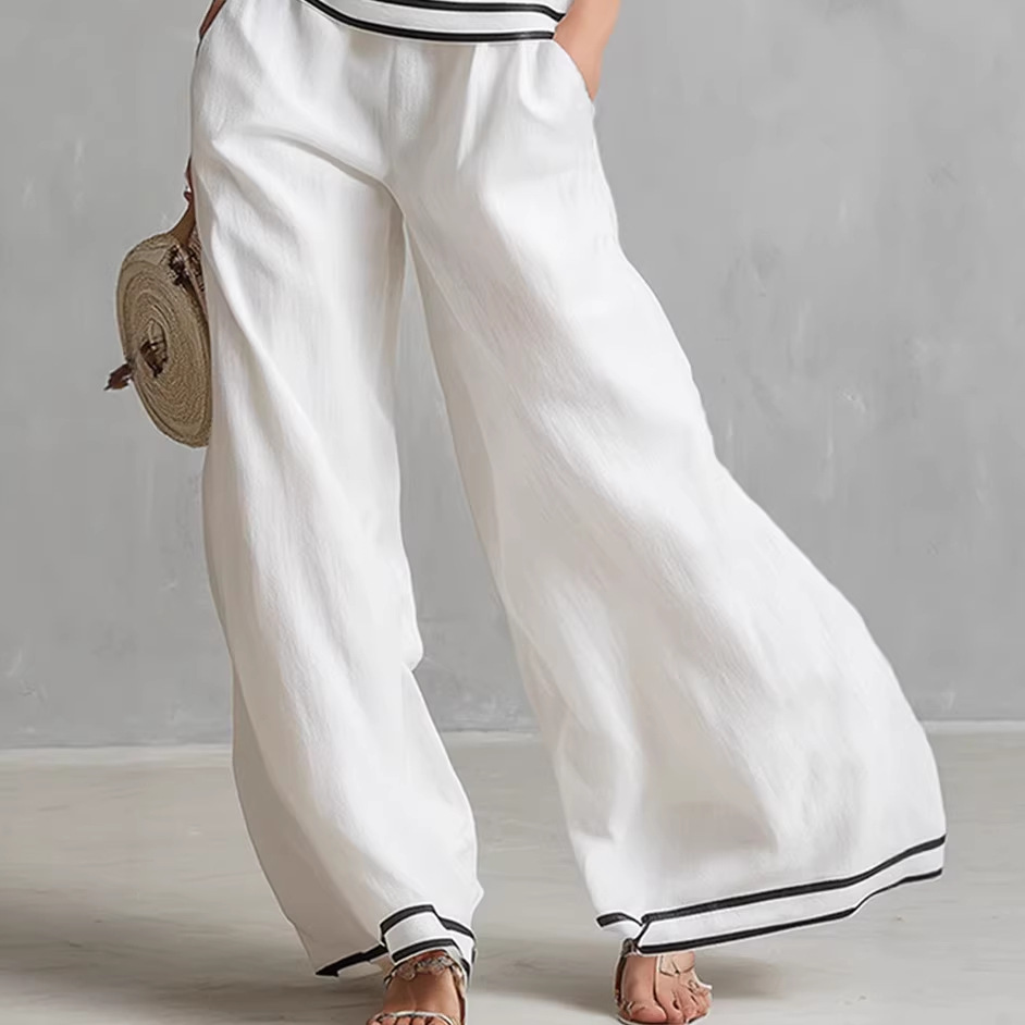 Striped Halter Sleeveless Wide-Leg Two-Piece Set