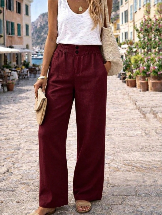 Women's Boho Wide-Leg Pants Casual Comfortable Polyester-Cotton Blend
