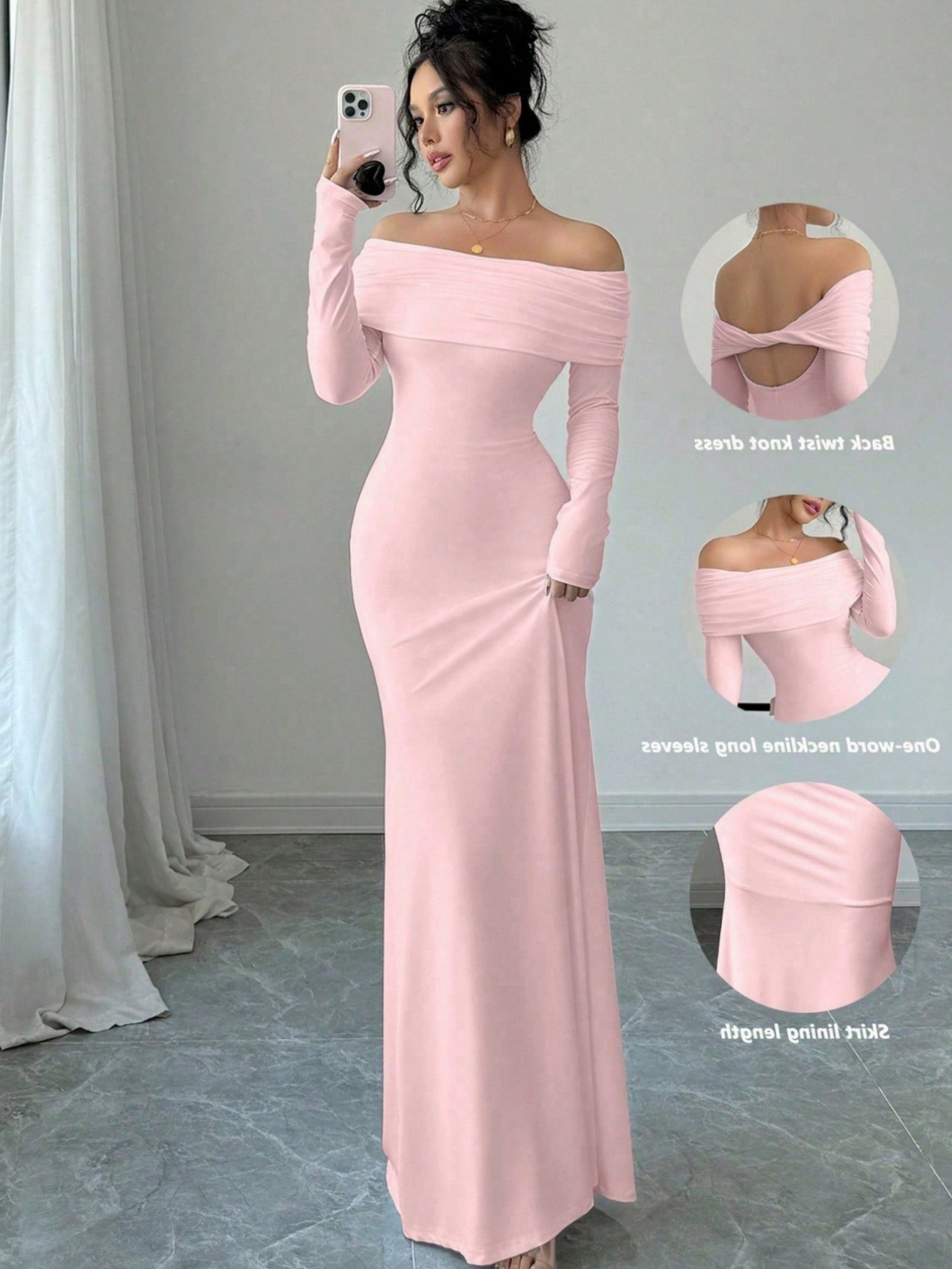 Women's Off-Shoulder Cross Backless Long Dress Elegant Evening Gown