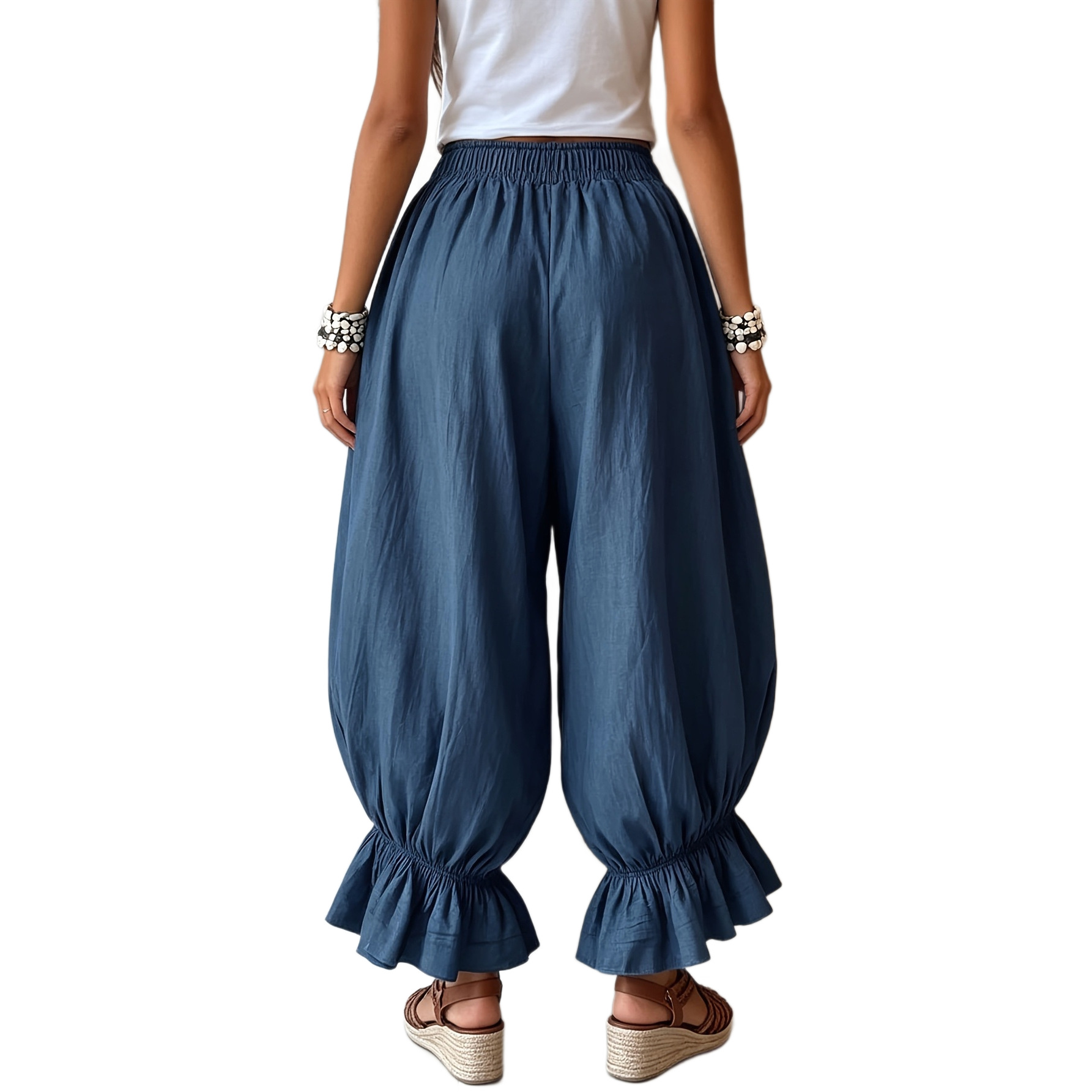 High-Waist Wide-Leg Ruffle Hem Pants for Women