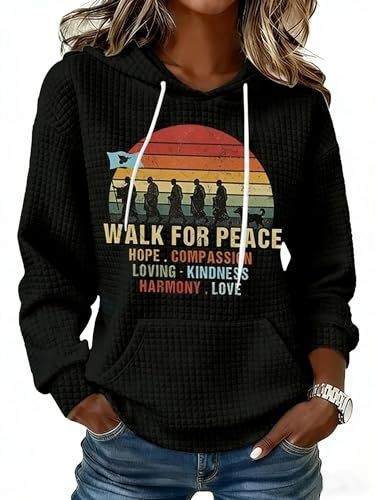 Women's Waffle Knit Peace & Light Animal Print Hoodie