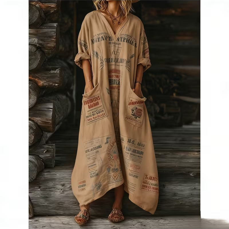 Women's Letter Print Casual A-Line Midi Dress