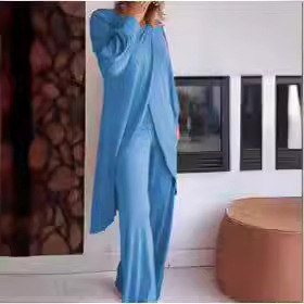 Women's Long Sleeve Asymmetric Wide-Leg Two-Piece Set Casual