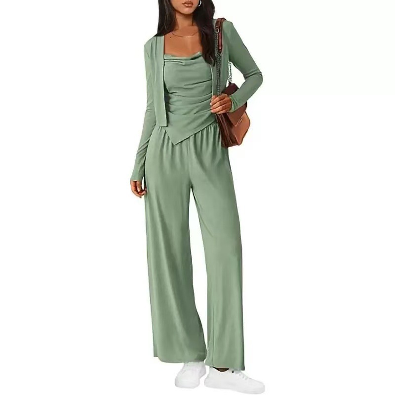 Women's 3-Piece Lounge Set: Zip Cardigan, Cami & Pants