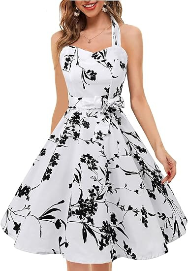 Women's Summer Halter Neck Sleeveless Floral Print Vintage Maxi Dress