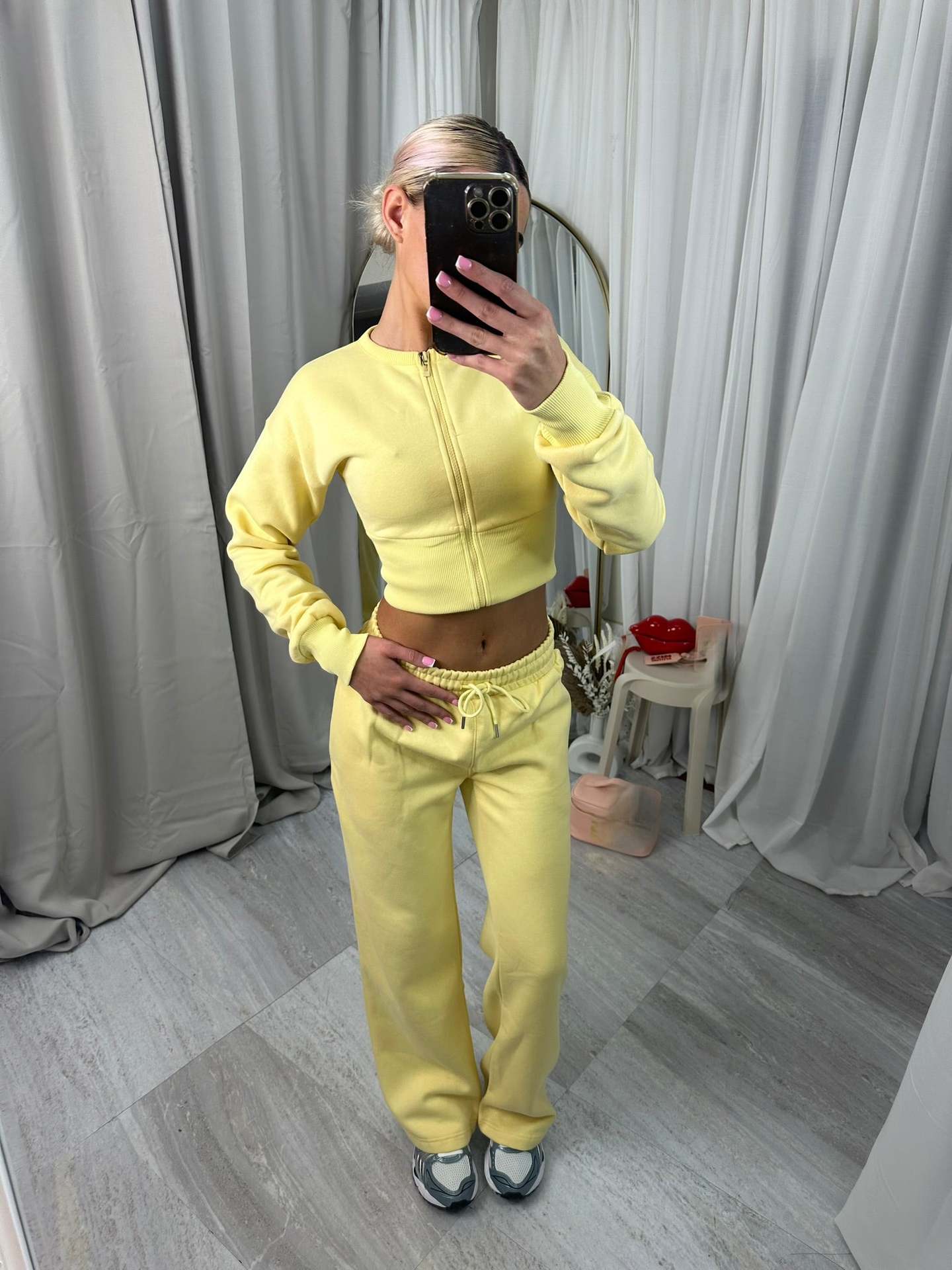 Women's Solid Color Zip Cardigan & Elastic Waist Pants Set Casual Knit