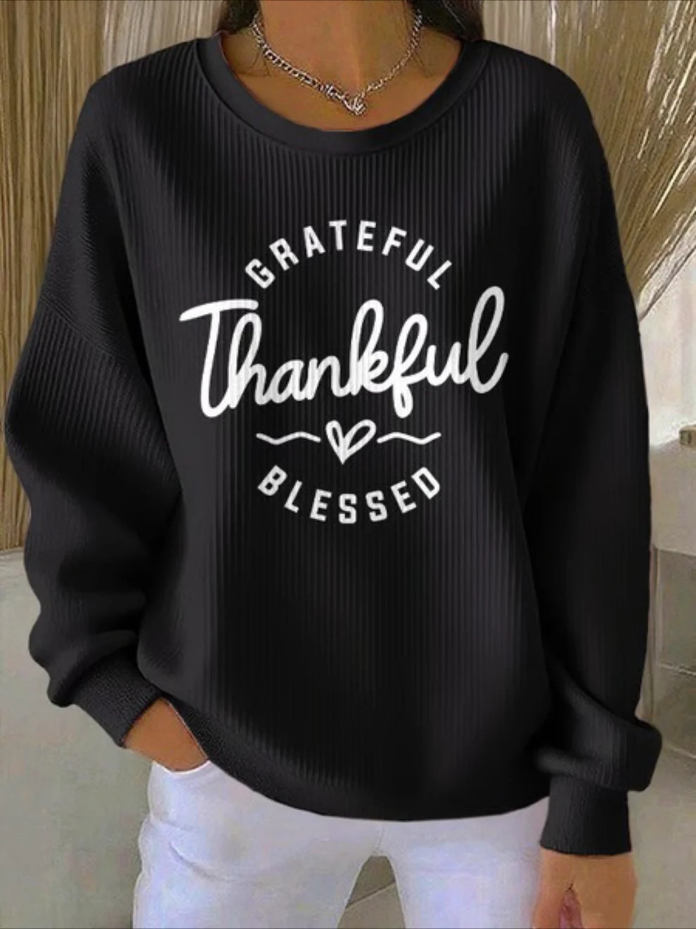 Women's Pumpkin Christmas Tree Bow Print Crewneck Sweatshirt