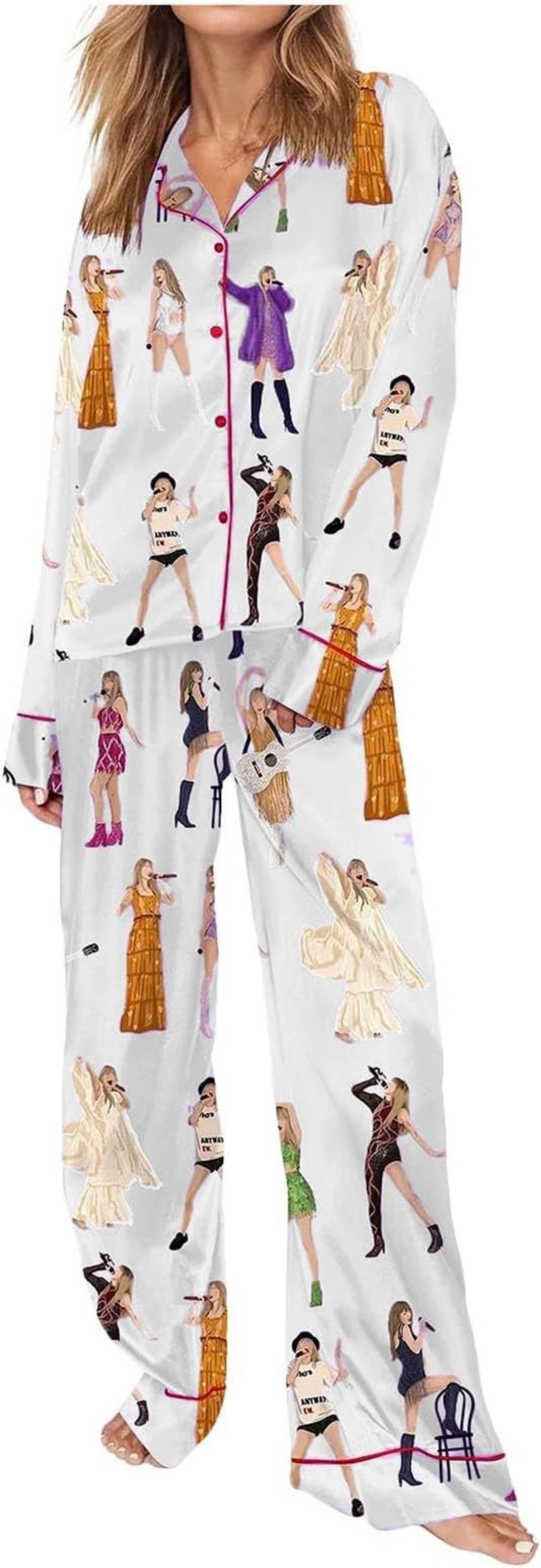 Christmas Tree Print Cuban Collar Long Sleeve Women's Set