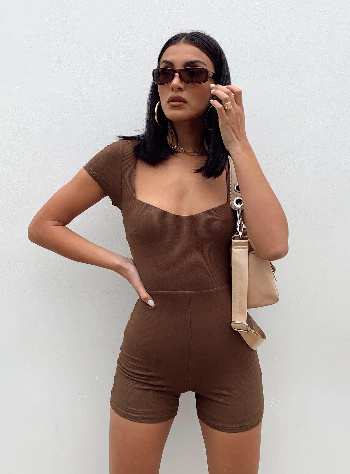 Low-Cut Backless Lace-Up Knit Bodysuit with High Waist