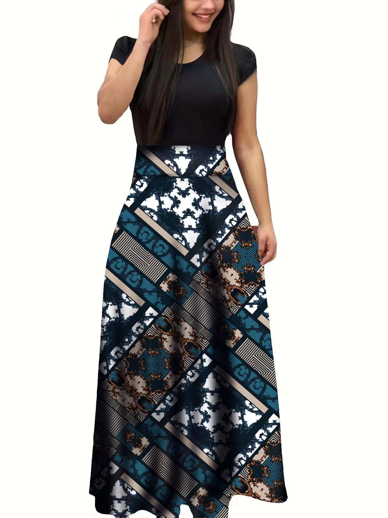 Floral Print Colorblock Long & Short Sleeve Dress