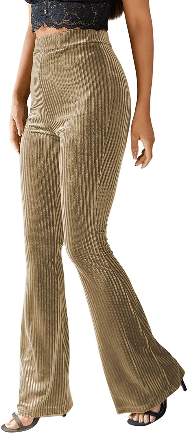 Women's High-Waist Velvet Ribbed Flare Pants