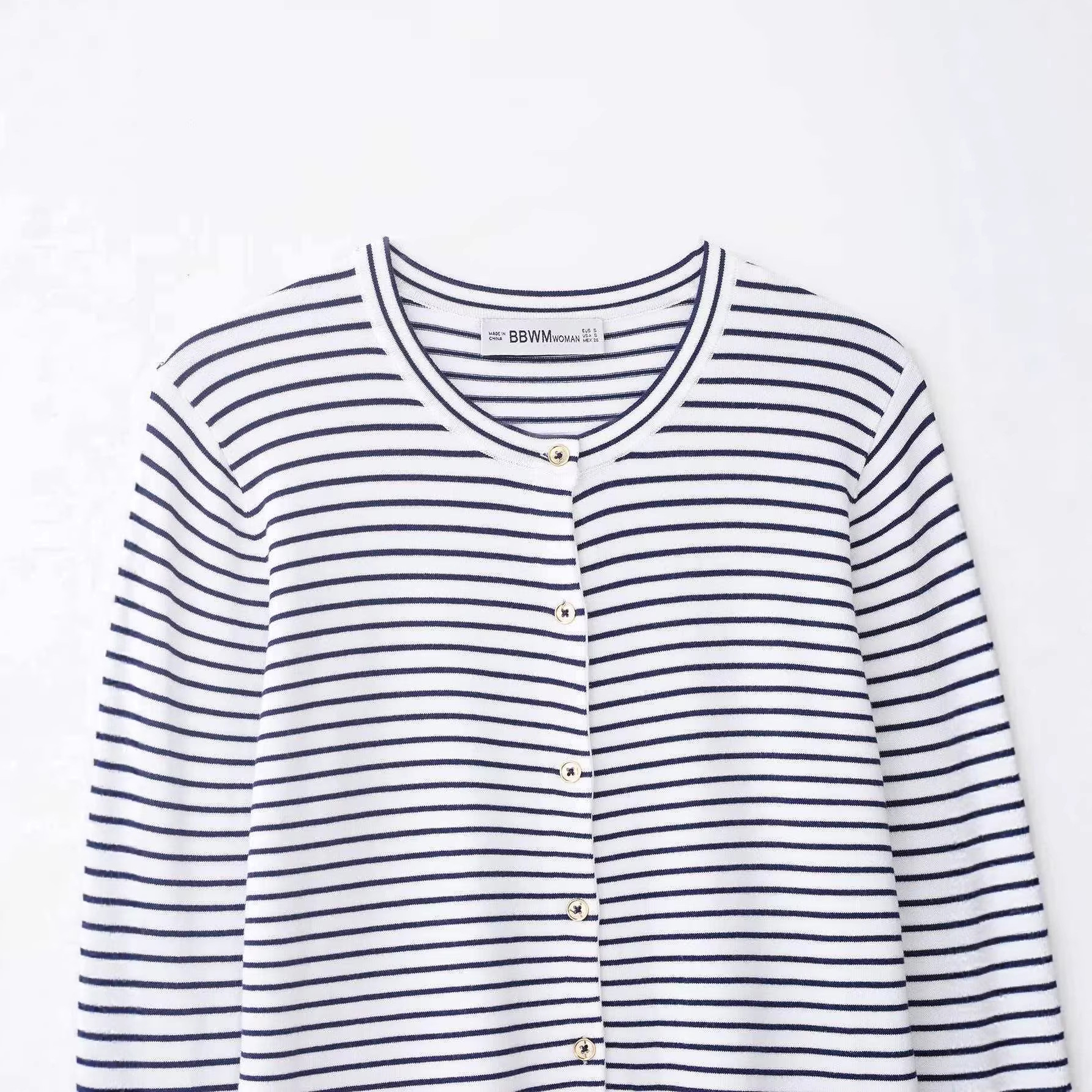 Striped Long-Sleeve Knit Cardigan Loose Fit