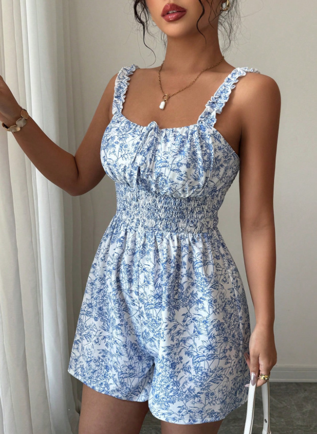 Women's Printed Cami Romper Shorts High-End Summer