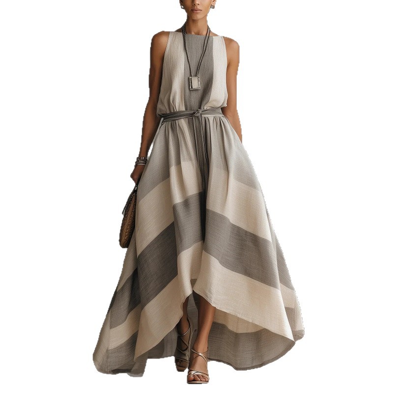Sleeveless Striped Tie-Waist Maxi Dress