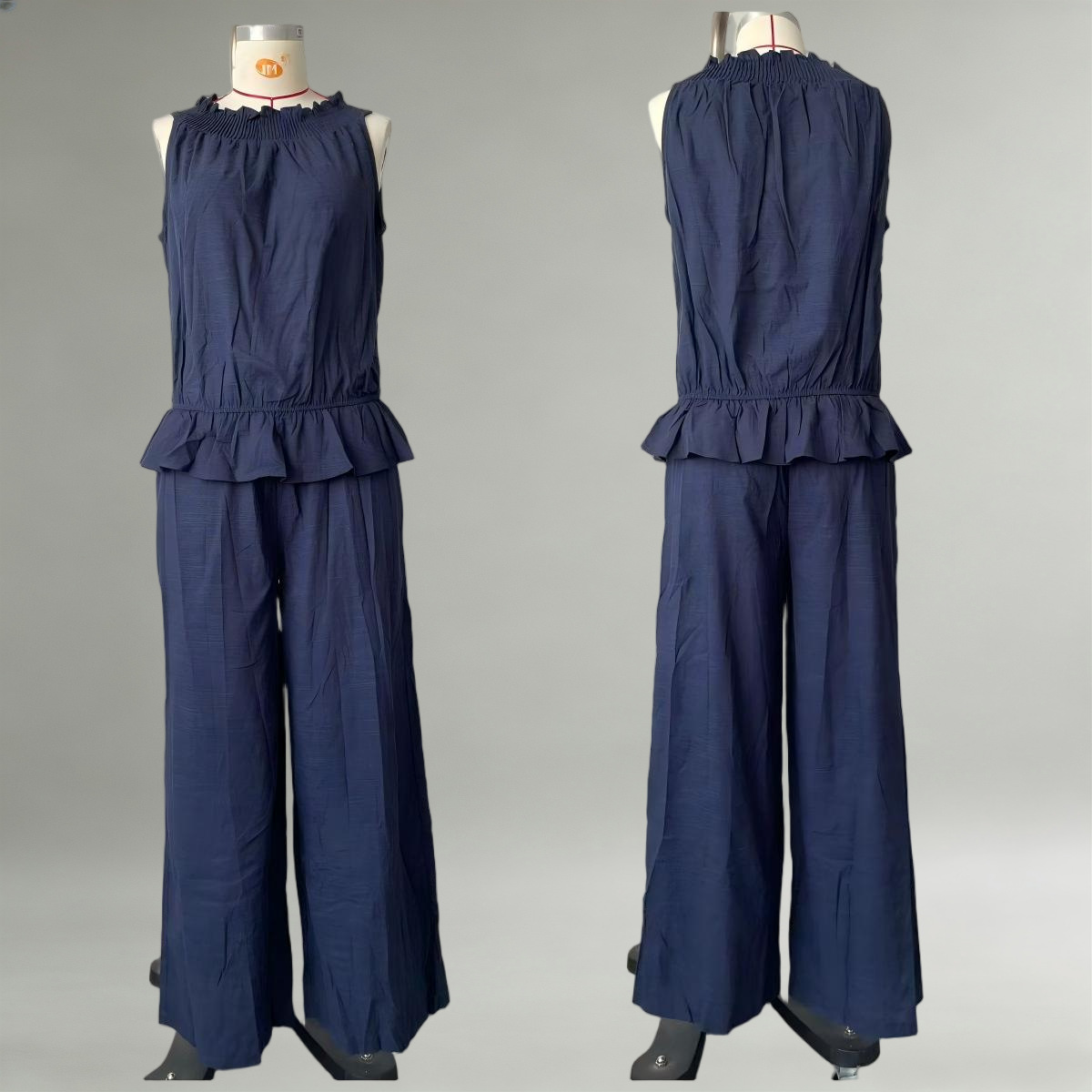 Women's Sleeveless Ruffle Top & Wide-Leg Pants Set