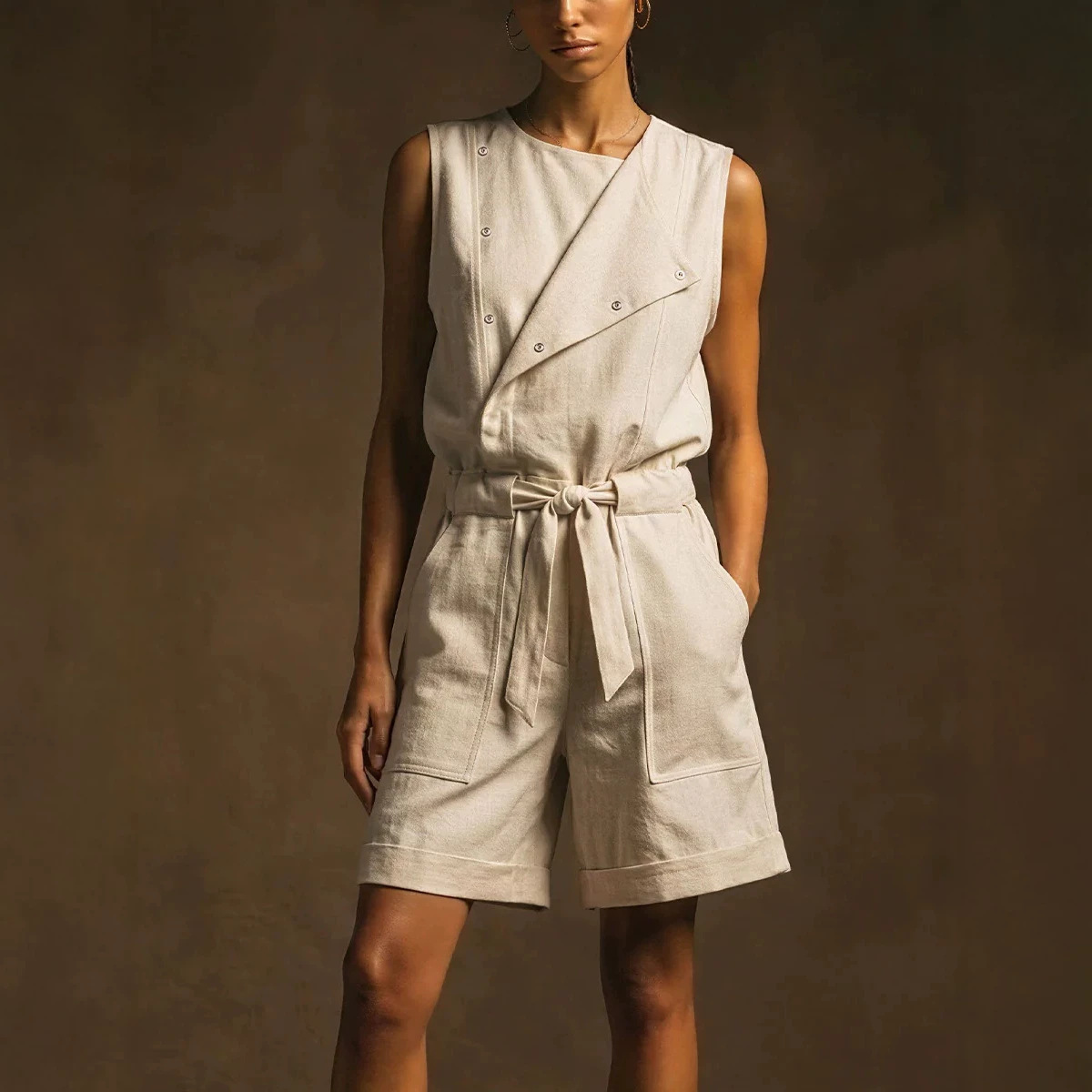 Women's Summer Cargo Jumpsuit Wide Leg Sleeveless